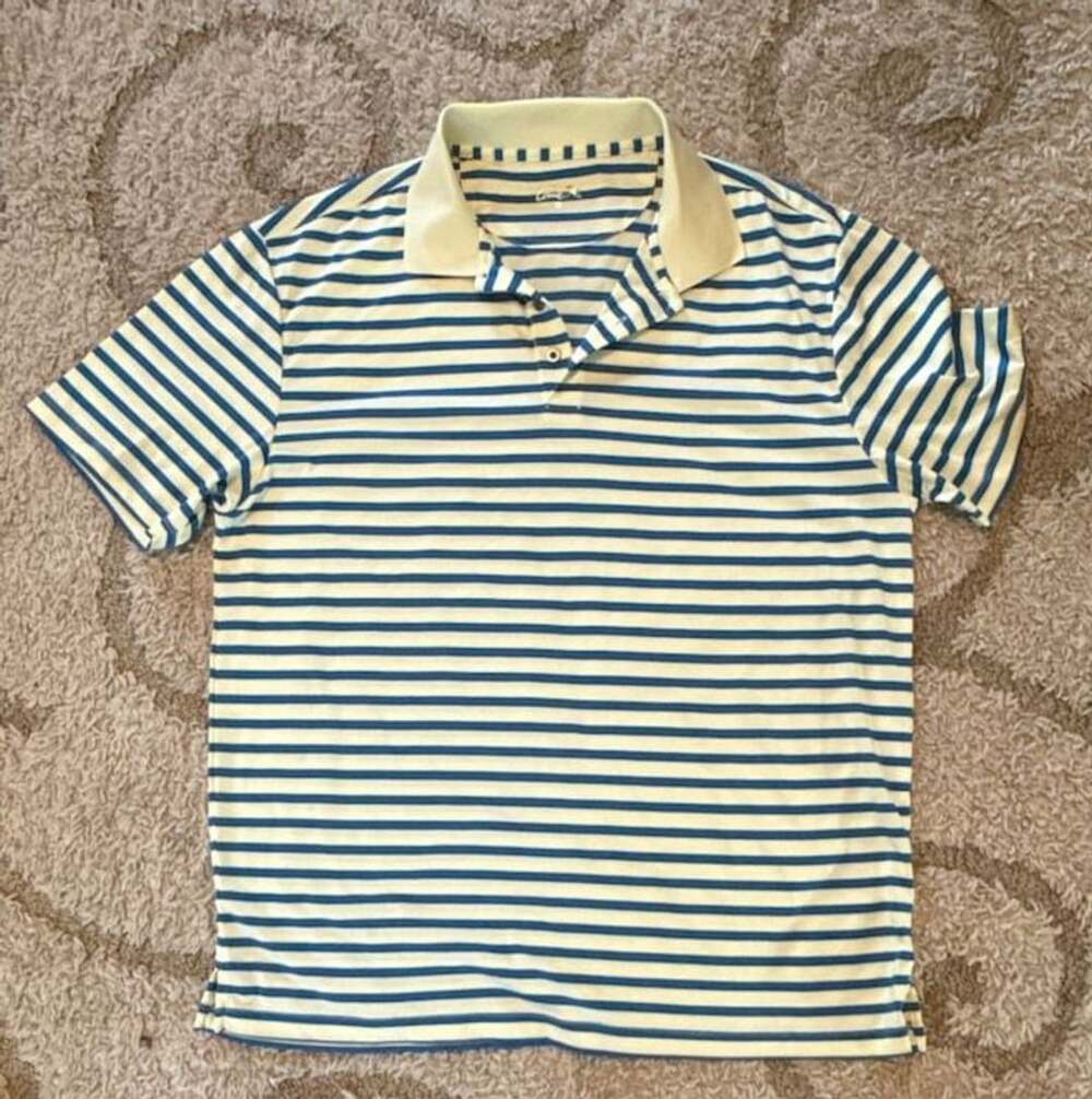 Arnie Men's Yellow and Blue Striped Short Sleeve Polo Shirt